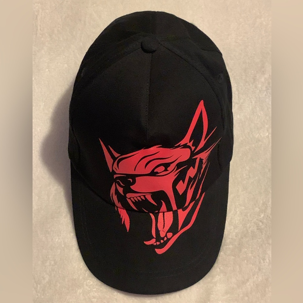 Black Cap with Red Graphic Wolf Design - Men Accessories